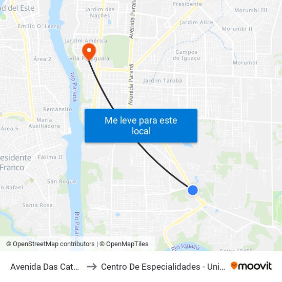 Avenida Das Cataratas, 3601 to Centro De Especialidades - Unimed Foz Do Iguaçu map