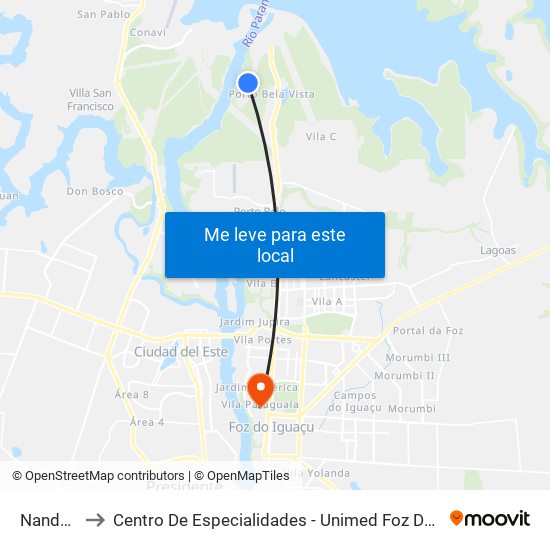 Nandeva to Centro De Especialidades - Unimed Foz Do Iguaçu map