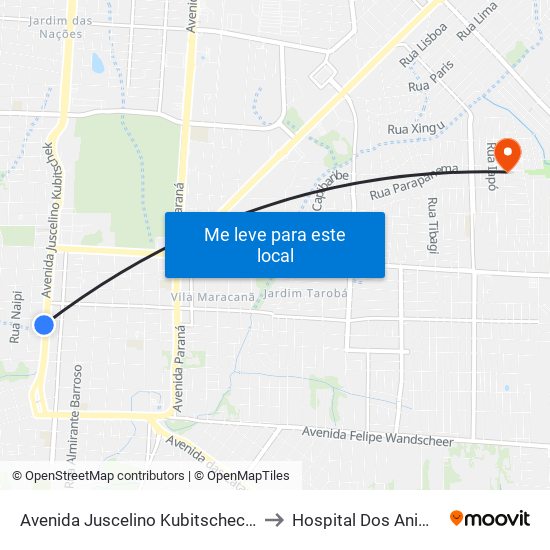 Avenida Juscelino Kubitscheck 19 to Hospital Dos Animais map