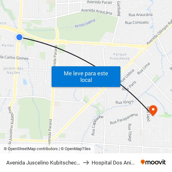 Avenida Juscelino Kubitscheck, 27 to Hospital Dos Animais map