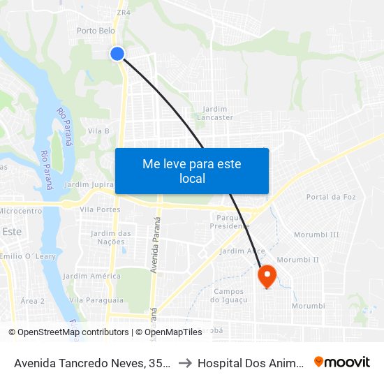 Avenida Tancredo Neves, 3510 to Hospital Dos Animais map