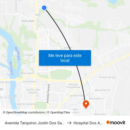 Avenida Tarquínio Joslin Dos Santos 3522 to Hospital Dos Animais map