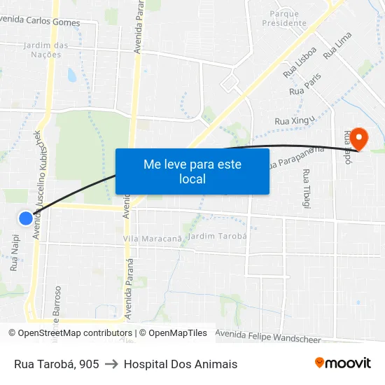 Rua Tarobá, 905 to Hospital Dos Animais map