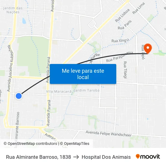 Rua Almirante Barroso, 1838 to Hospital Dos Animais map