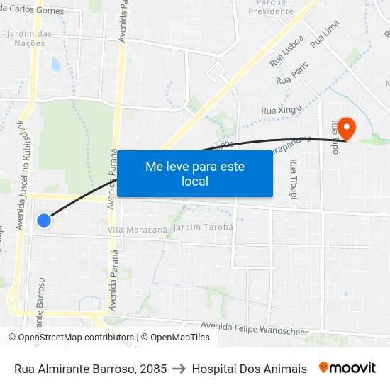 Rua Almirante Barroso, 2085 to Hospital Dos Animais map