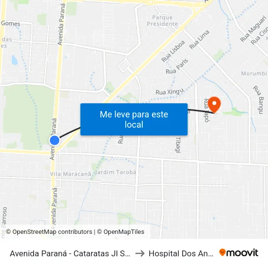Avenida Paraná - Cataratas Jl Shopping to Hospital Dos Animais map