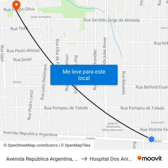 Avenida República Argentina, 5747 to Hospital Dos Animais map