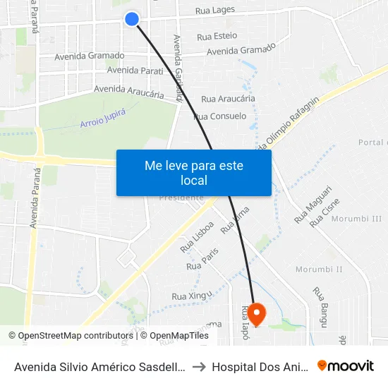 Avenida Silvio Américo Sasdelli, 2133 to Hospital Dos Animais map
