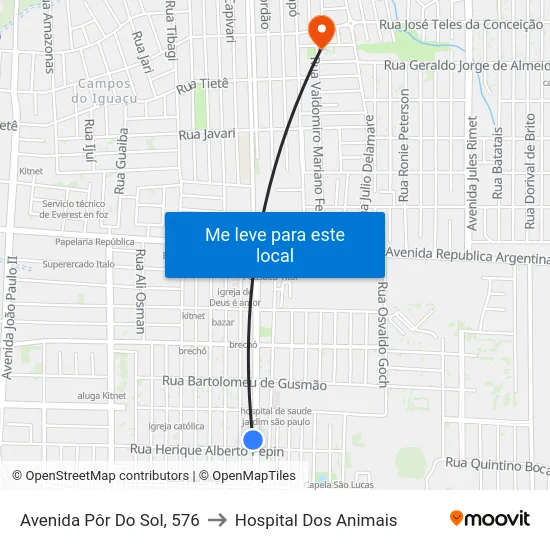 Avenida Pôr Do Sol, 576 to Hospital Dos Animais map