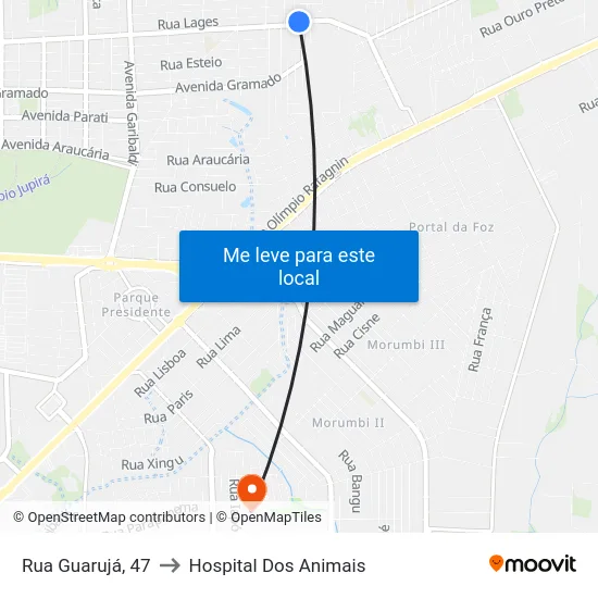 Rua Guarujá, 47 to Hospital Dos Animais map