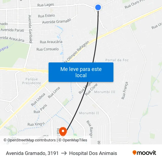 Avenida Gramado, 3191 to Hospital Dos Animais map