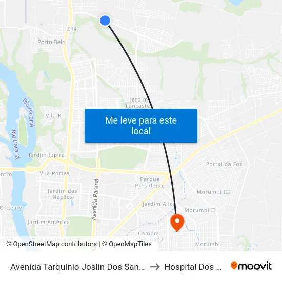 Avenida Tarquínio Joslin Dos Santos  - Unioeste to Hospital Dos Animais map