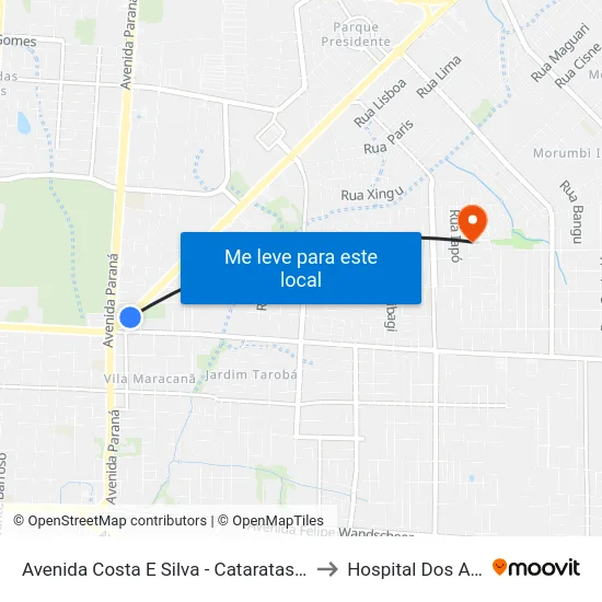 Avenida Costa E Silva - Cataratas Jl Shopping to Hospital Dos Animais map