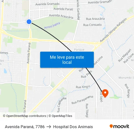 Avenida Paraná, 7786 to Hospital Dos Animais map