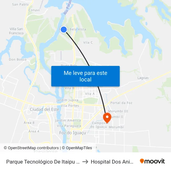 Parque Tecnológico De Itaipu (Pti) to Hospital Dos Animais map