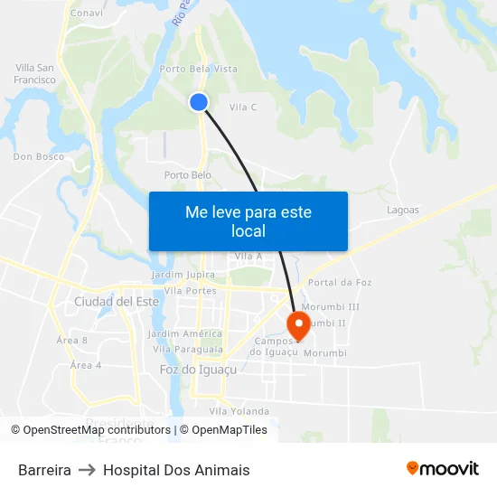 Barreira to Hospital Dos Animais map