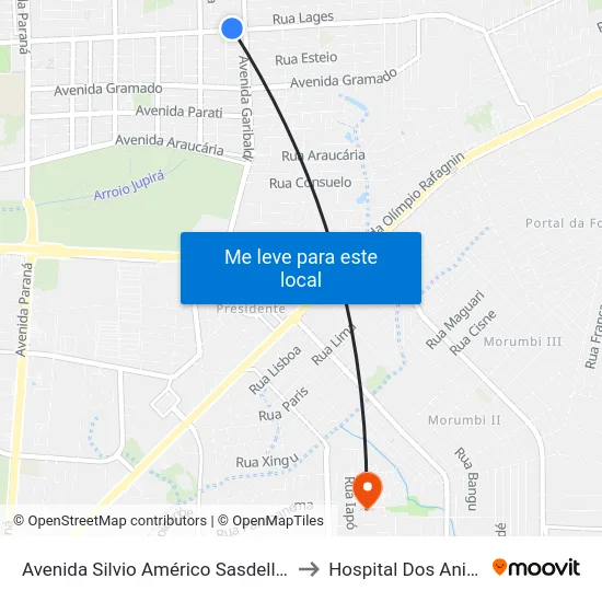 Avenida Silvio Américo Sasdelli, 2573 to Hospital Dos Animais map