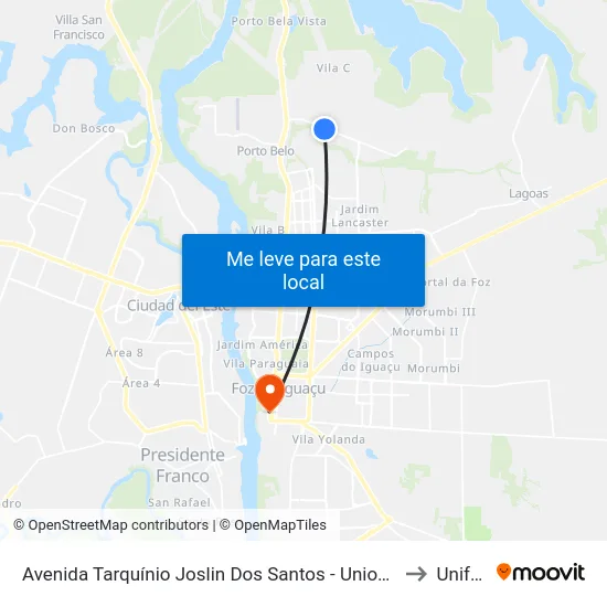 Avenida Tarquínio Joslin Dos Santos - Unioeste to Unifoz map