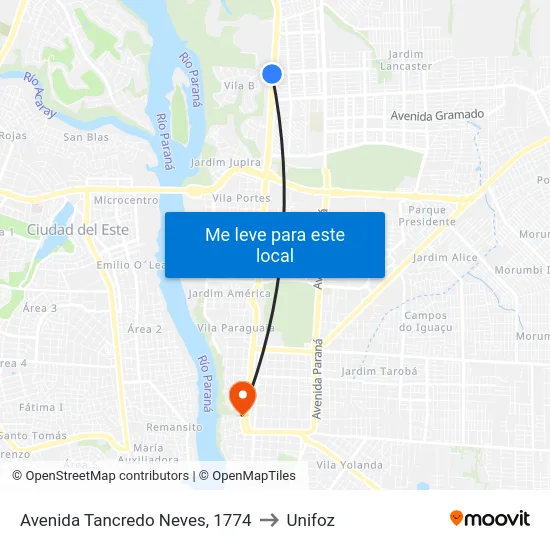 Avenida Tancredo Neves, 1774 to Unifoz map