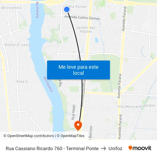 Rua Cassiano Ricardo 760 - Terminal Ponte to Unifoz map