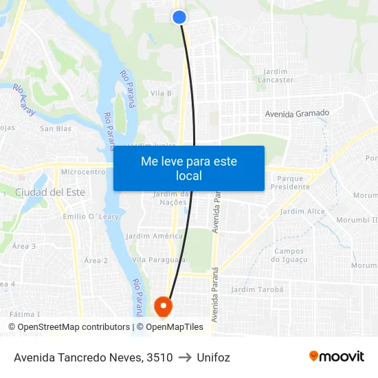 Avenida Tancredo Neves, 3510 to Unifoz map
