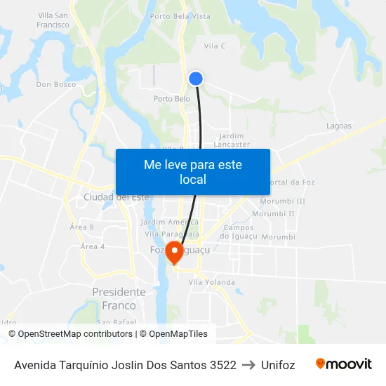 Avenida Tarquínio Joslin Dos Santos 3522 to Unifoz map