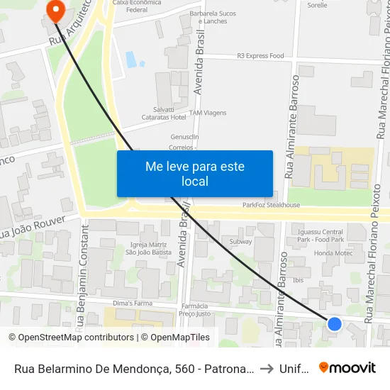 Rua Belarmino De Mendonça, 560 - Patronato to Unifoz map