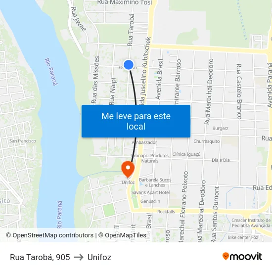 Rua Tarobá, 905 to Unifoz map