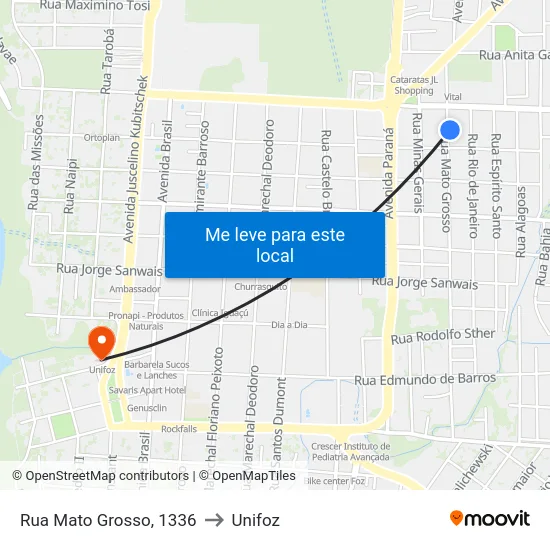 Rua Mato Grosso, 1336 to Unifoz map