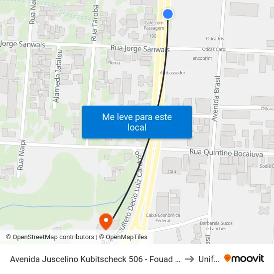 Avenida Juscelino Kubitscheck 506 - Fouad Center to Unifoz map