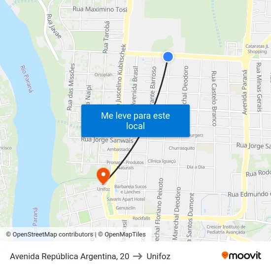 Avenida República Argentina, 20 to Unifoz map