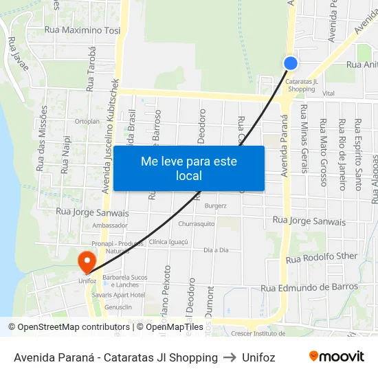Avenida Paraná - Cataratas Jl Shopping to Unifoz map