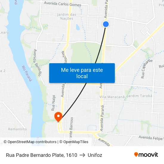 Rua Padre Bernardo Plate, 1610 to Unifoz map