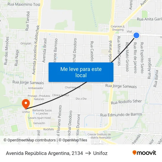 Avenida República Argentina, 2134 to Unifoz map