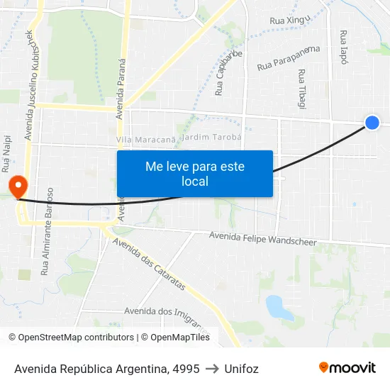 Avenida República Argentina, 4995 to Unifoz map