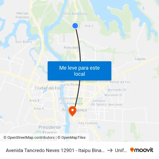 Avenida Tancredo Neves 12901 - Itaipu Binacional to Unifoz map