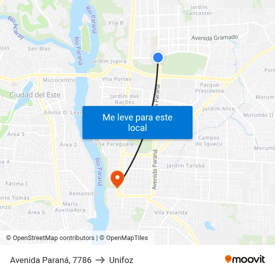 Avenida Paraná, 7786 to Unifoz map