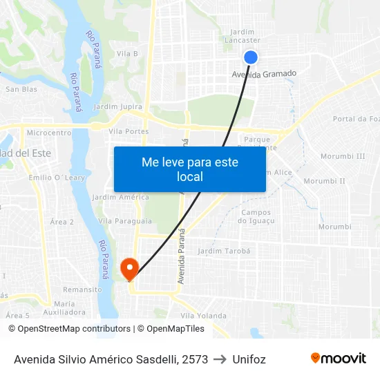 Avenida Silvio Américo Sasdelli, 2573 to Unifoz map