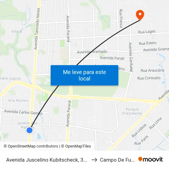 Avenida Juscelino Kubitscheck, 3287-3375 to Campo De Futebol map