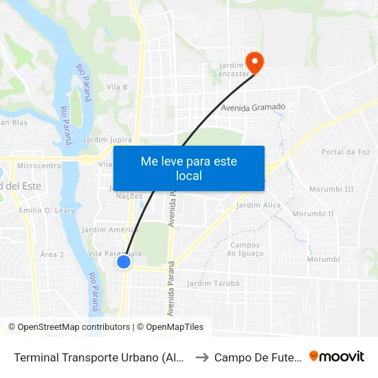 Terminal Transporte Urbano (Ala 02) to Campo De Futebol map