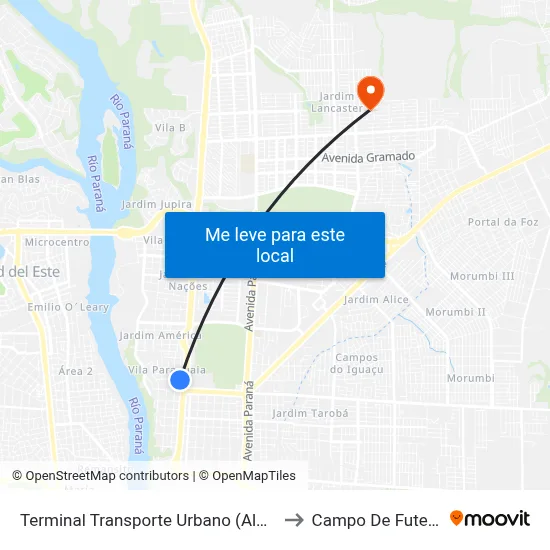 Terminal Transporte Urbano (Ala 01) to Campo De Futebol map