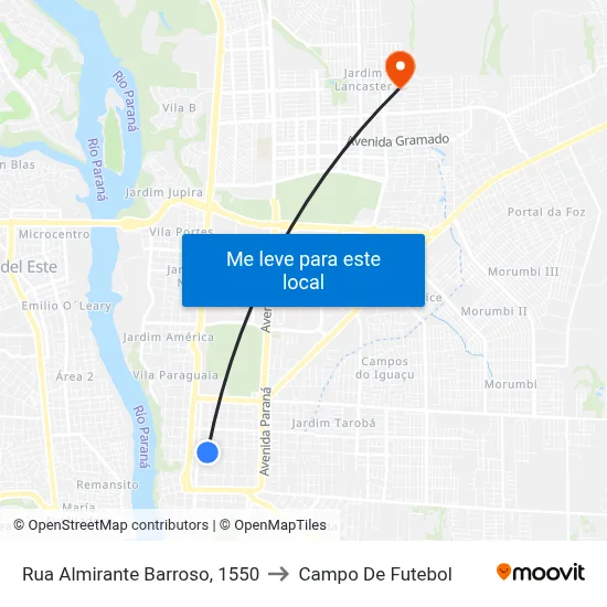 Rua Almirante Barroso, 1550 to Campo De Futebol map