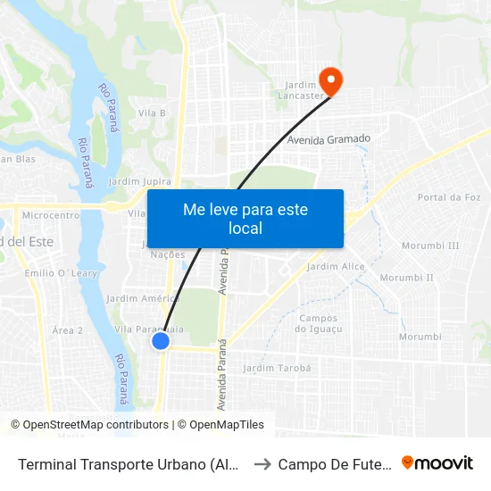 Terminal Transporte Urbano (Ala 03) to Campo De Futebol map