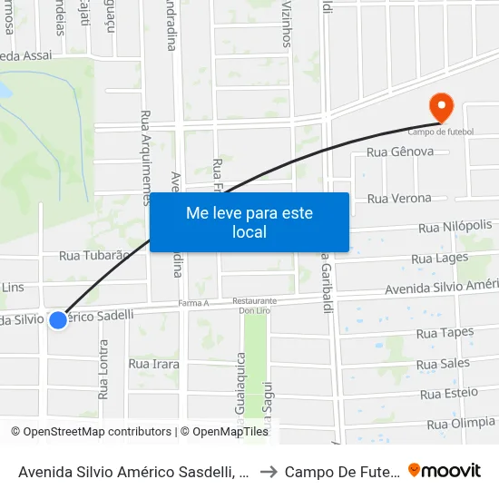 Avenida Silvio Américo Sasdelli, 1780 to Campo De Futebol map