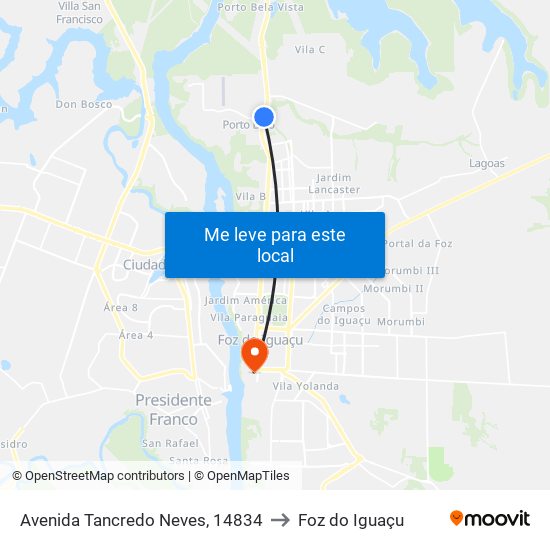 Avenida Tancredo Neves, 14834 to Foz do Iguaçu map