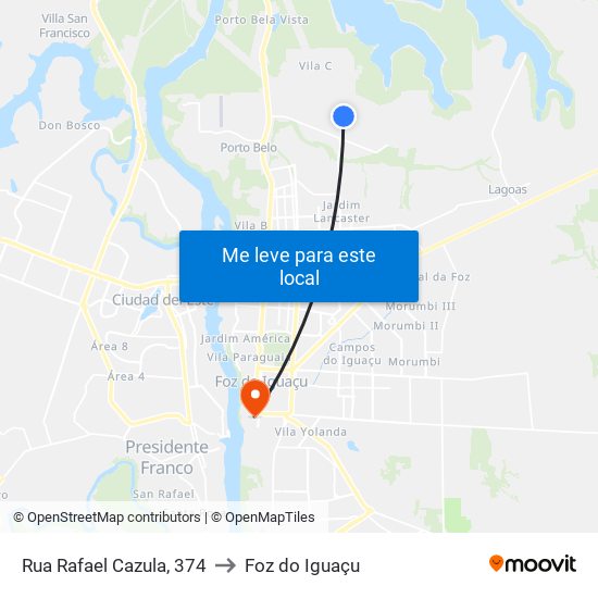 Rua Rafael Cazula, 374 to Foz do Iguaçu map