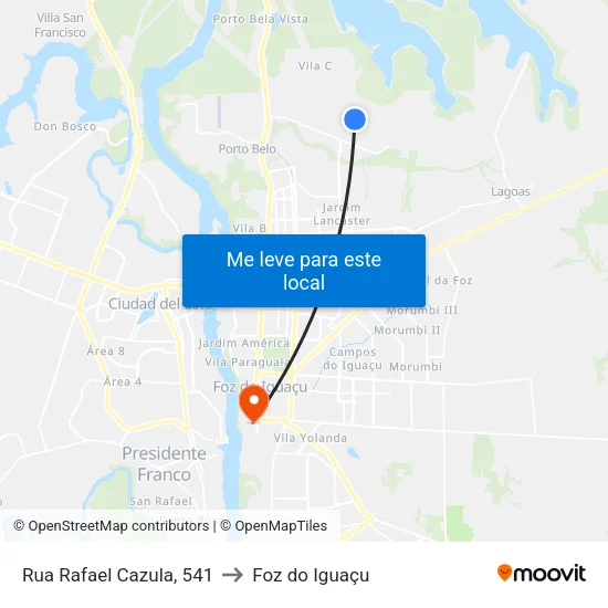 Rua Rafael Cazula, 541 to Foz do Iguaçu map