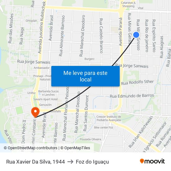 Rua Xavier Da Silva, 1944 to Foz do Iguaçu map