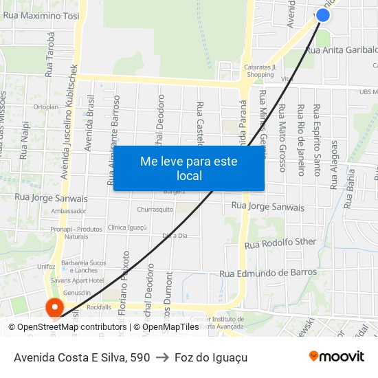 Avenida Costa E Silva, 590 to Foz do Iguaçu map