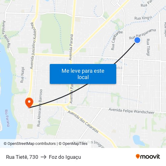Rua Tietê, 730 to Foz do Iguaçu map